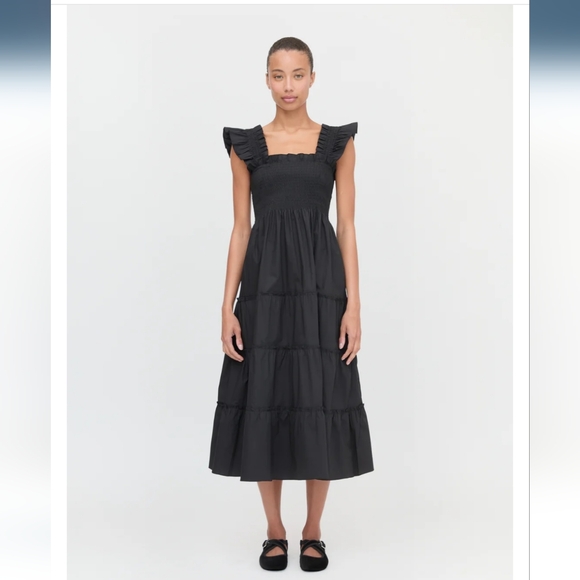 Hill House Ellie Nap Dress Black Poplin With Embossed Dots Size XS - Picture 1 of 11